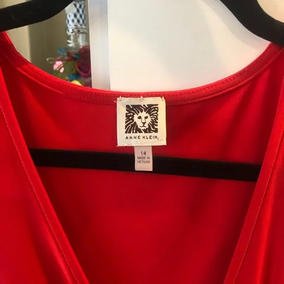 Anne Klein Red Long sleeve wrap dress Size 14 - Picture 3 of 4